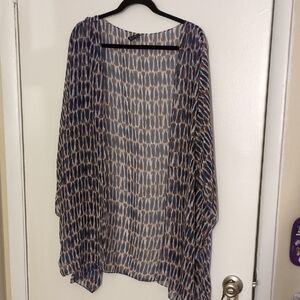 Lane Bryant Multicolor Patterned Sheer Shell Duster Top Blue & Pink